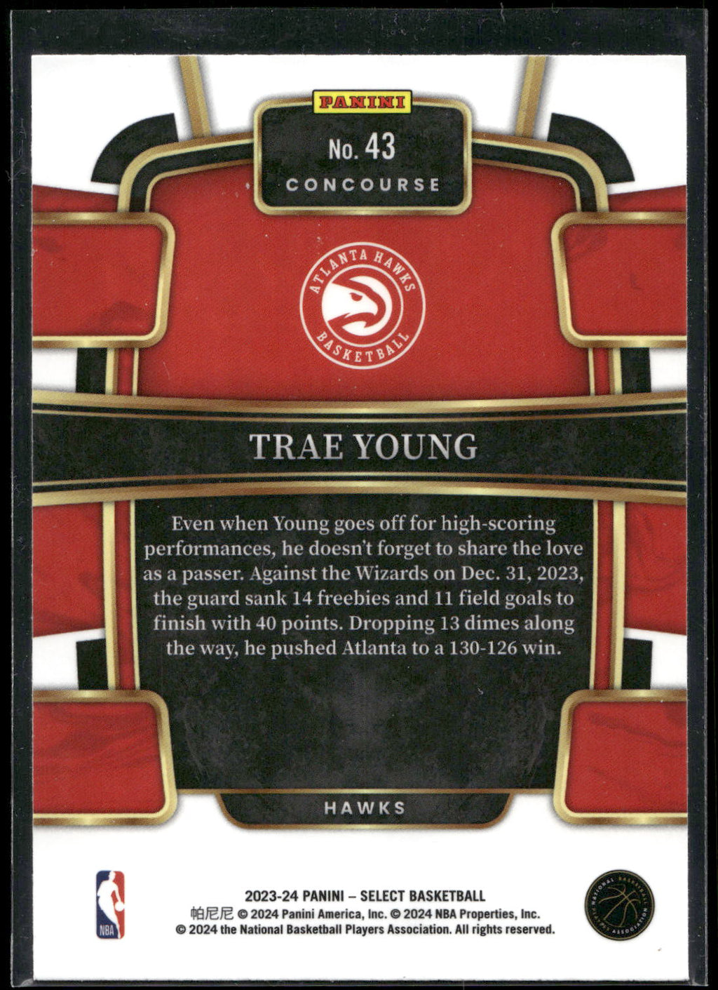 2023-24 Panini Select #43 Trae Young