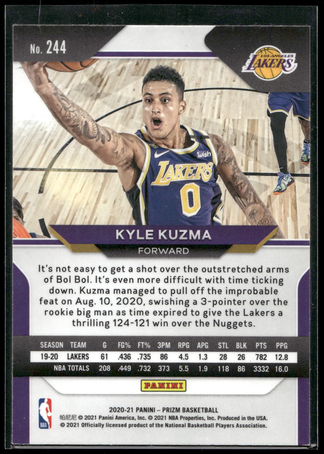 2020-21 Panini Prizm #244 Kyle Kuzma