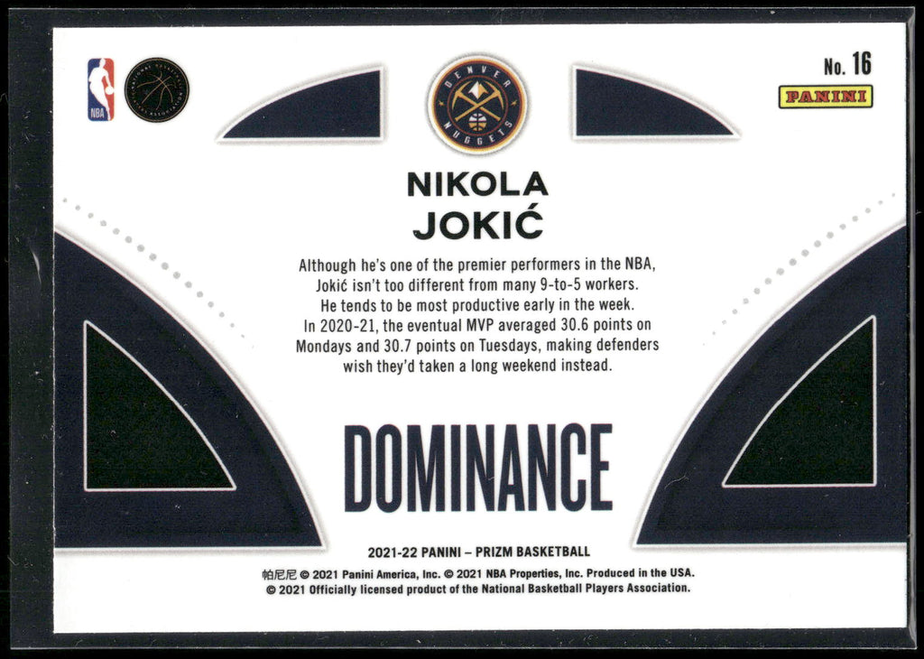 2021-22 Panini Prizm #16 Nikola Jokic Dominance