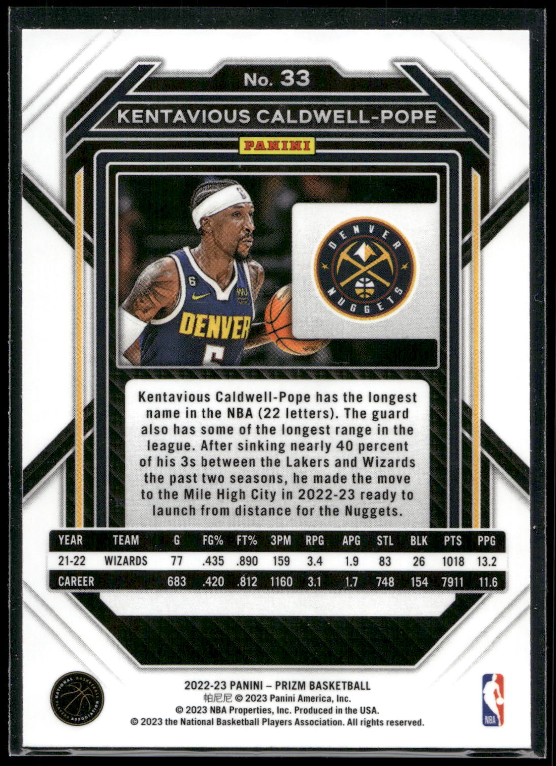 2022-23 Panini Prizm #33 Kentavious Caldwell-Pope