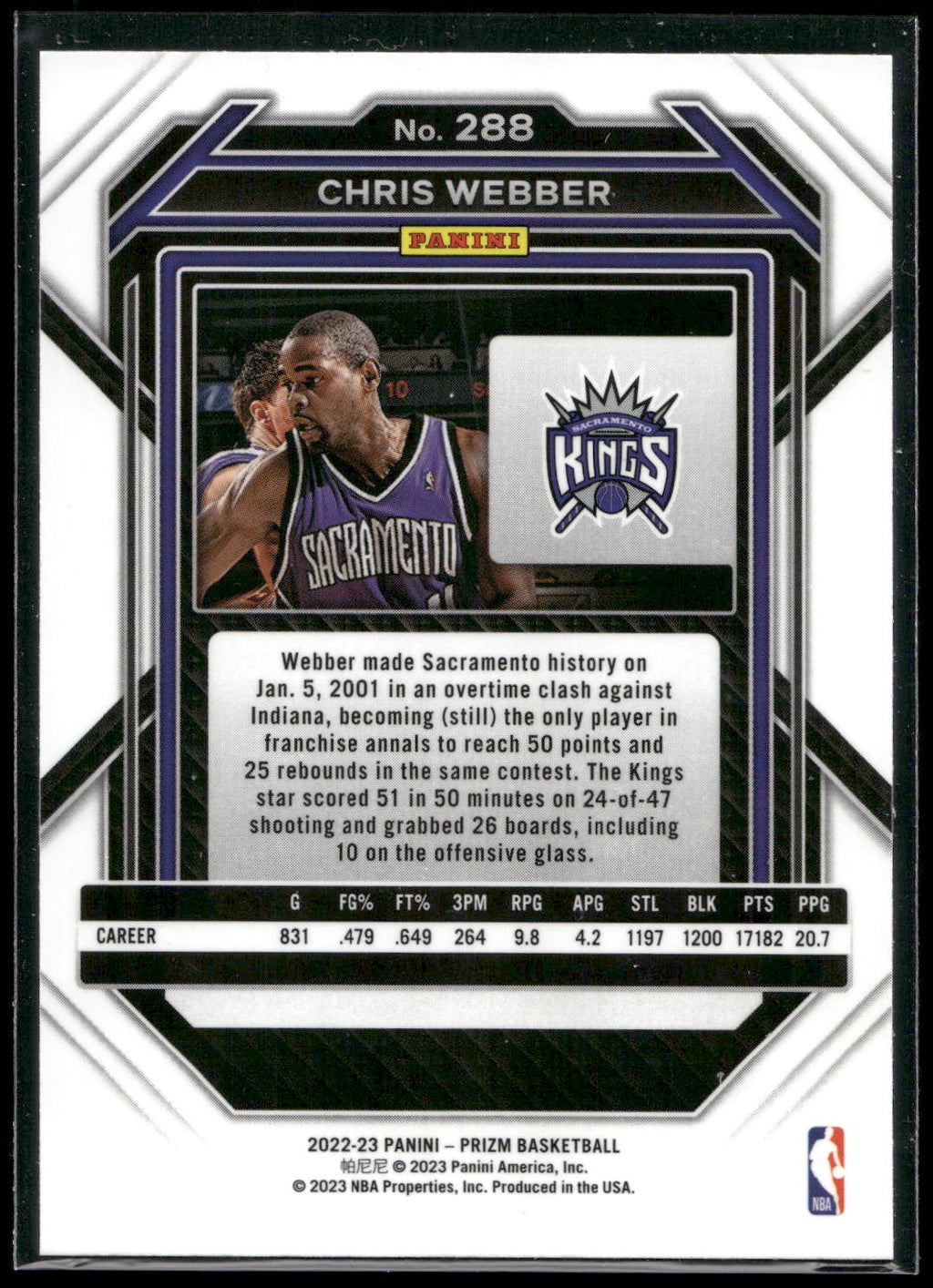 2022-23 Panini Prizm #288 Chris Webber