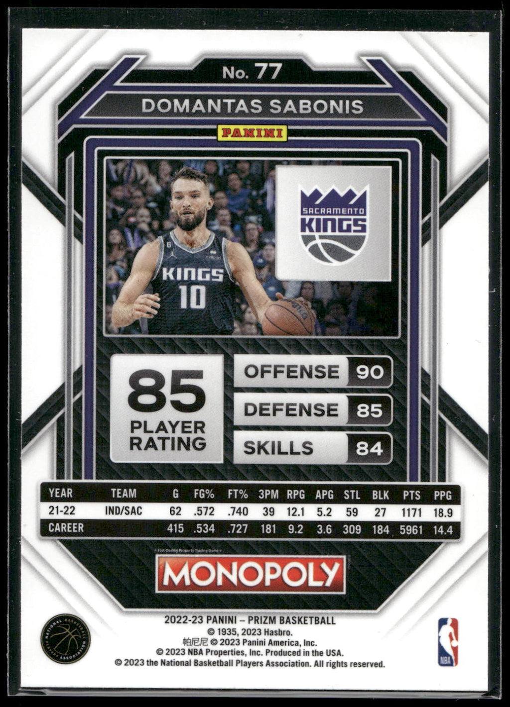 2022-23 Panini Prizm Monopoly #77 Domantas Sabonis