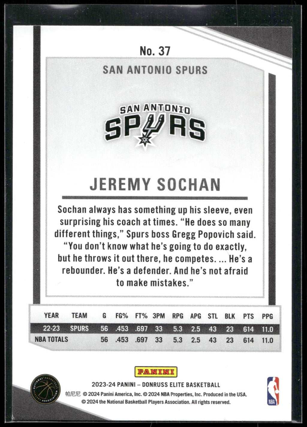2023-24 Donruss Elite #37 Jeremy Sochan Orange