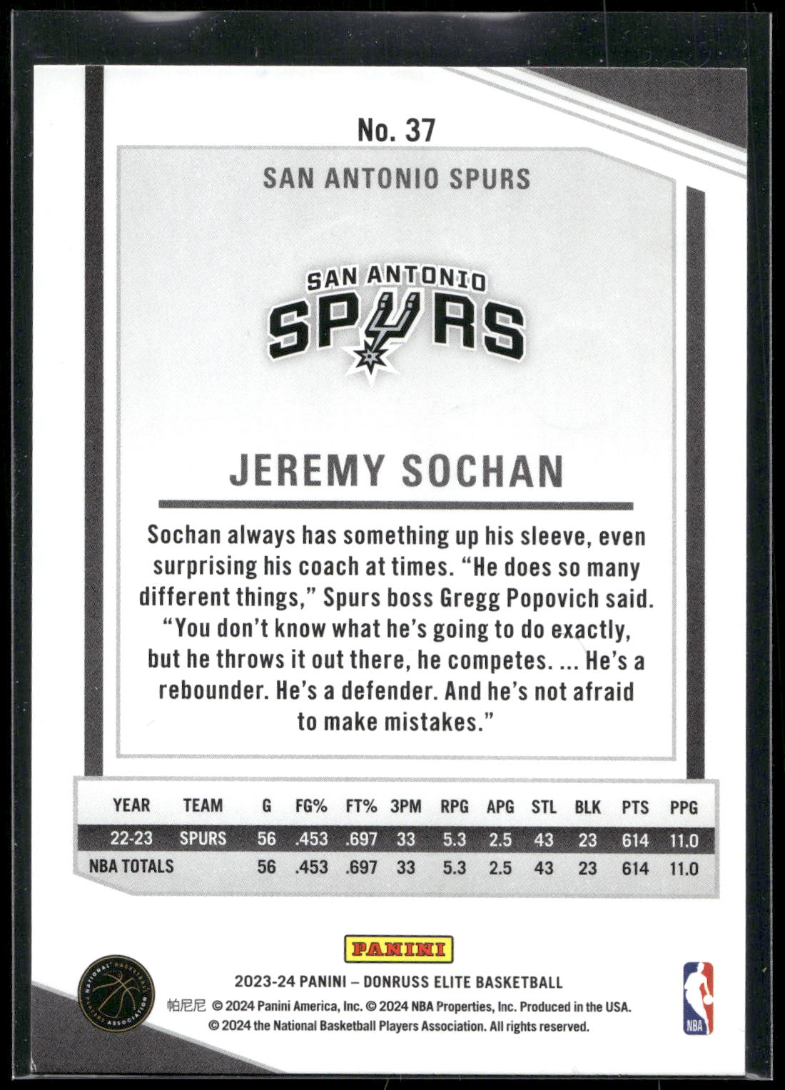 2023-24 Donruss Elite #37 Jeremy Sochan Orange