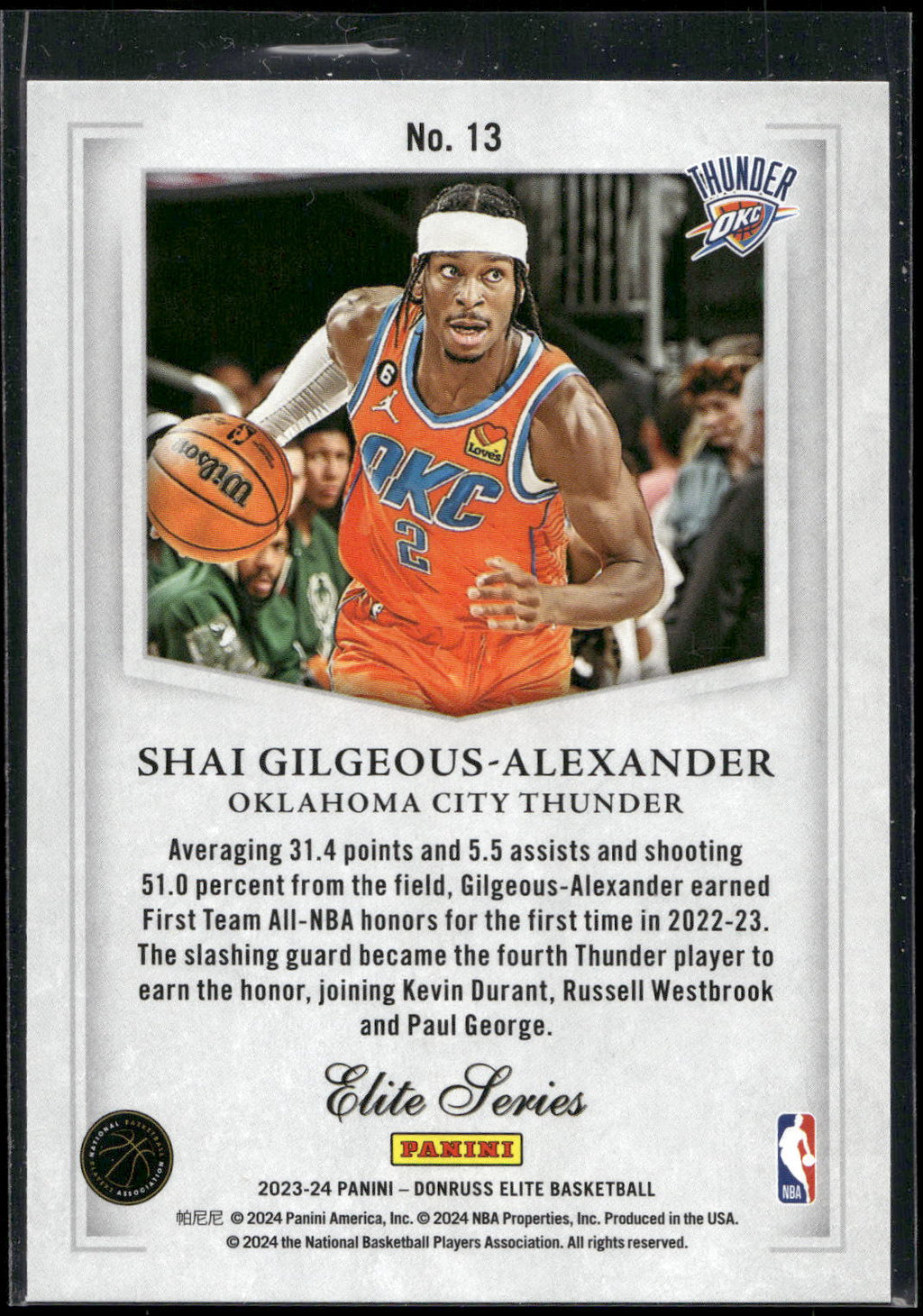 2023-24 Donruss Elite #13 Shai Gilgeous-Alexander Elite Series
