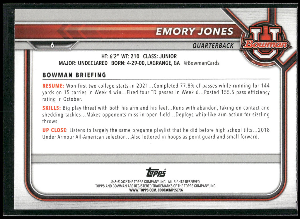 2021-22 Bowman University #6 Emory Jones