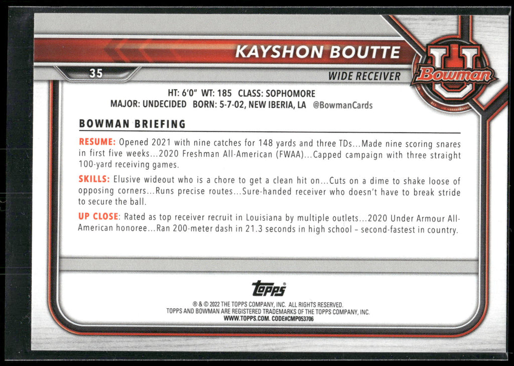 2021-22 Bowman University #35 Kayshon Boutte