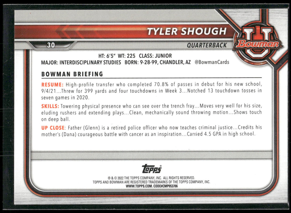 2021-22 Bowman University #30 Tyler Shough