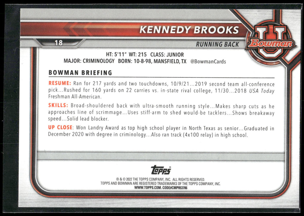 2021-22 Bowman University #18 Kennedy Brooks