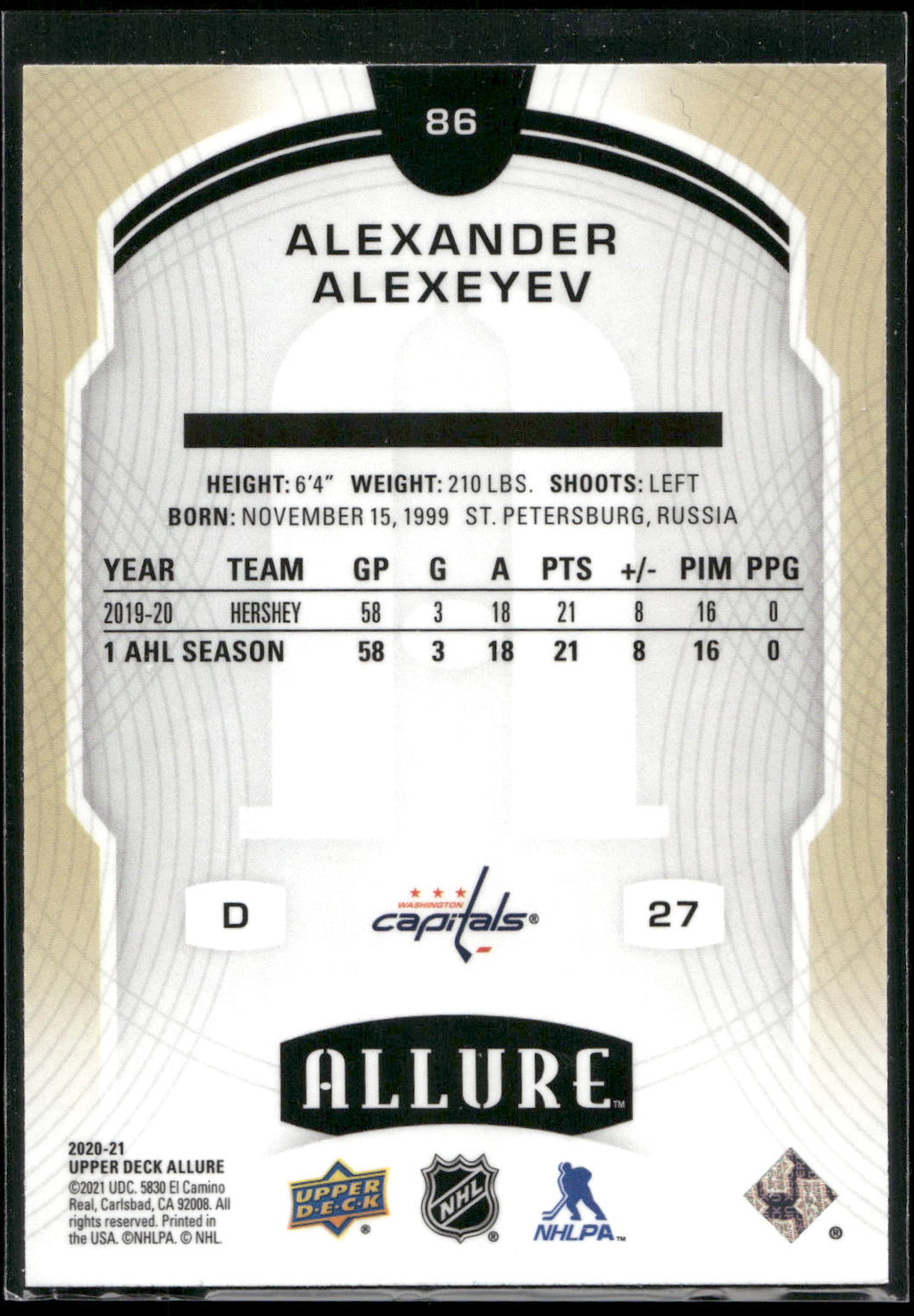 2020-21 Upper Deck Allure #86 Alexander Alexeyev