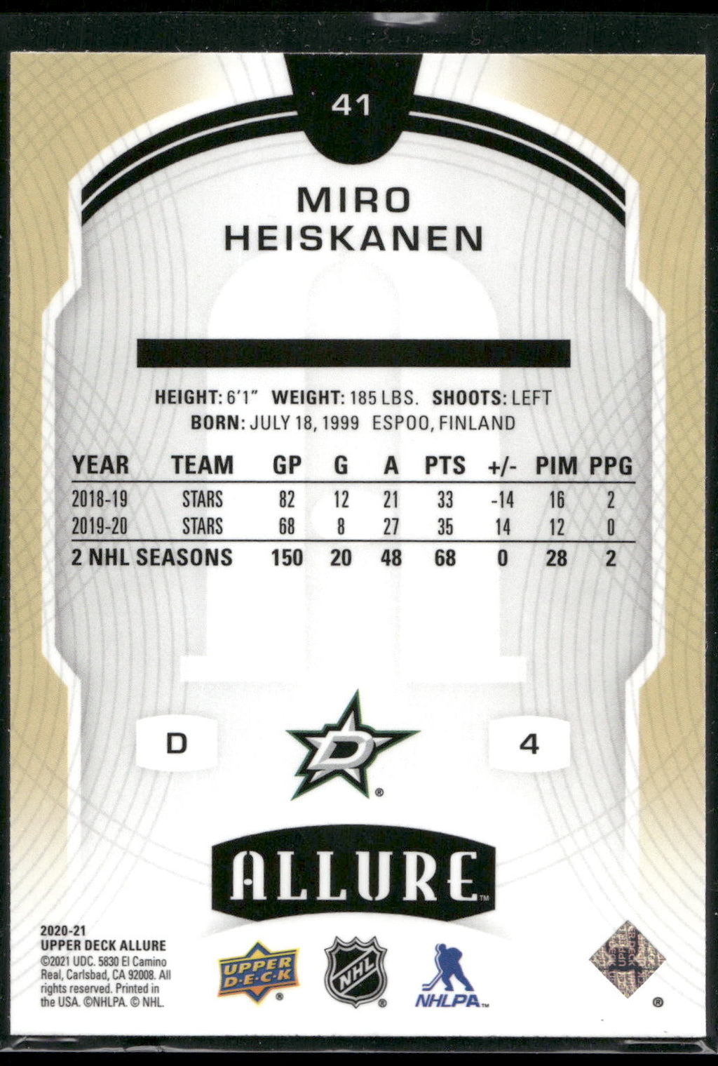2020-21 Upper Deck Allure #41 Miro Heiskanen