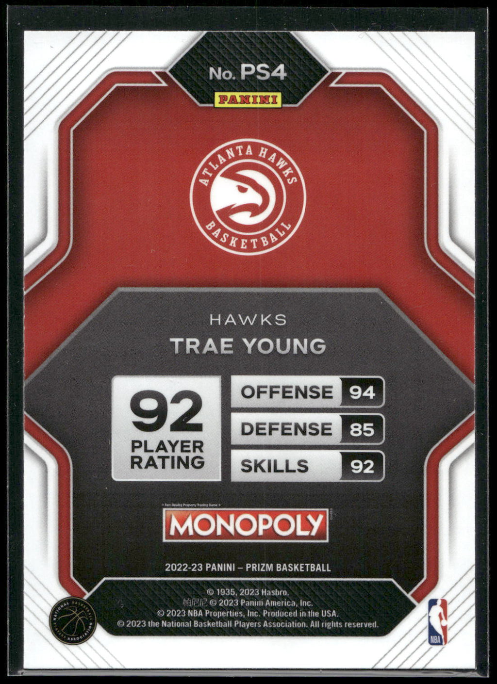 2022-23 Panini Prizm Monopoly #PS4 Trae Young Prizm All-Stars