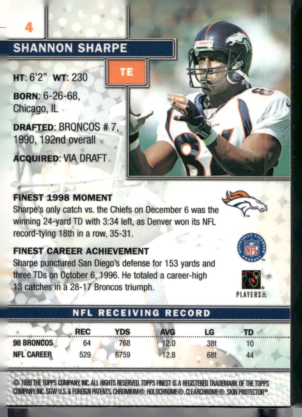 1999 Finest #4 Shannon Sharpe