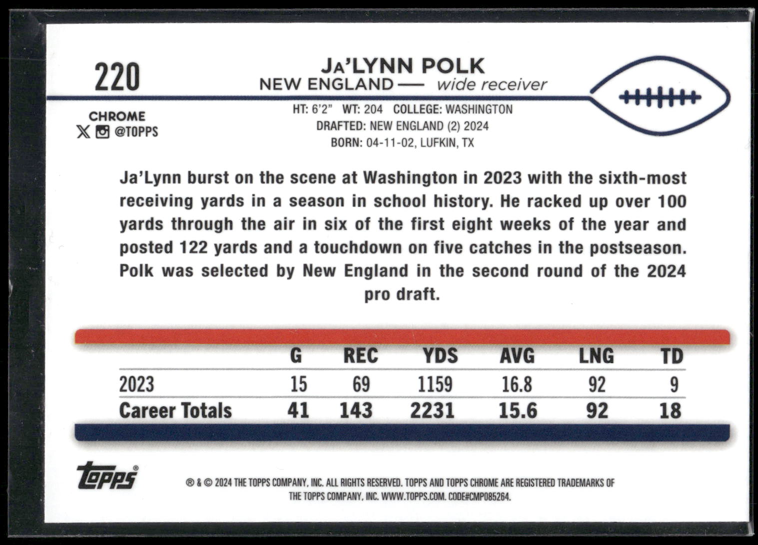 2024 Topps Chrome #220 Ja’Lynn Polk