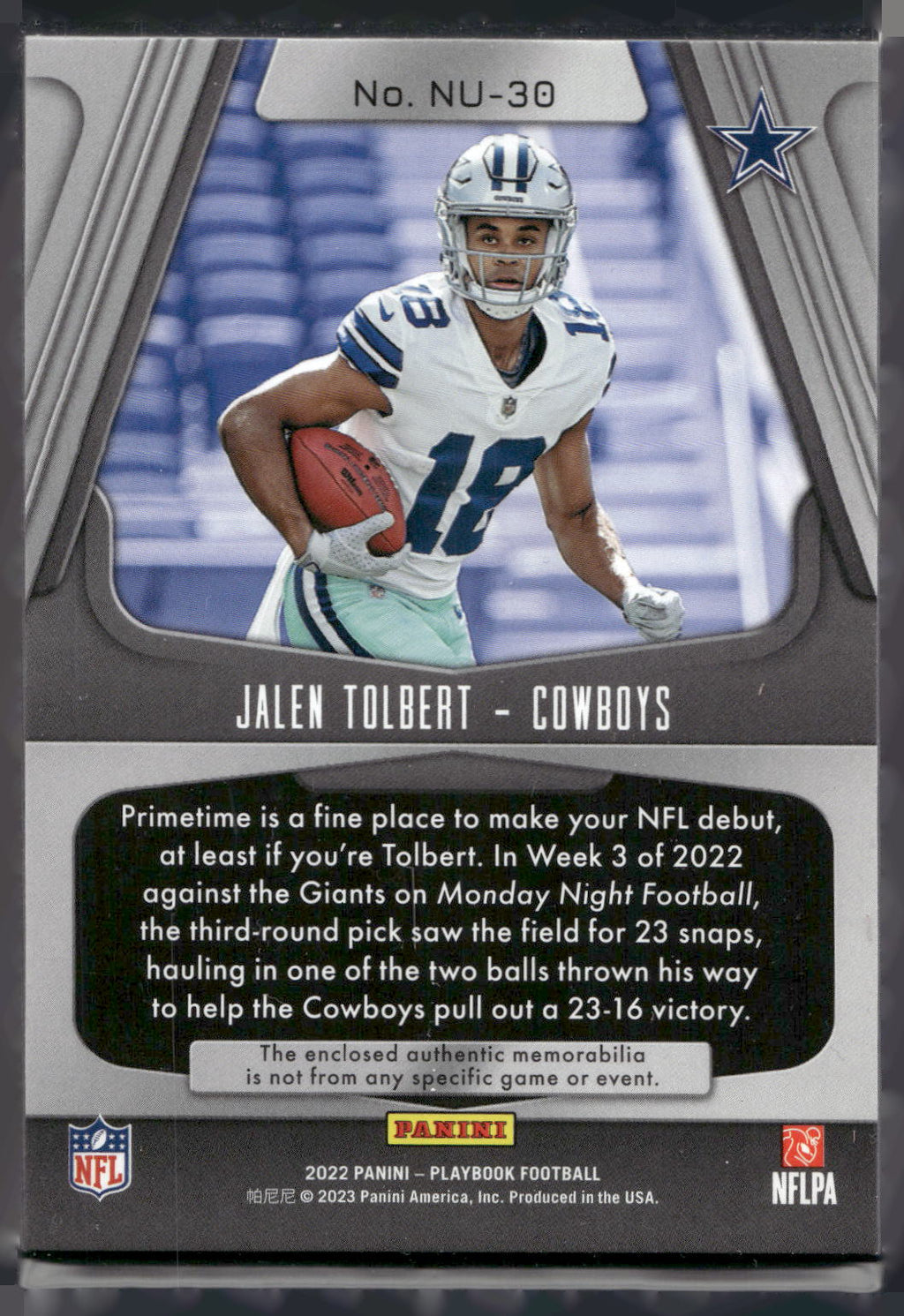 2022 Panini Playbook #NU-30 Jalen Tolbert Next Up