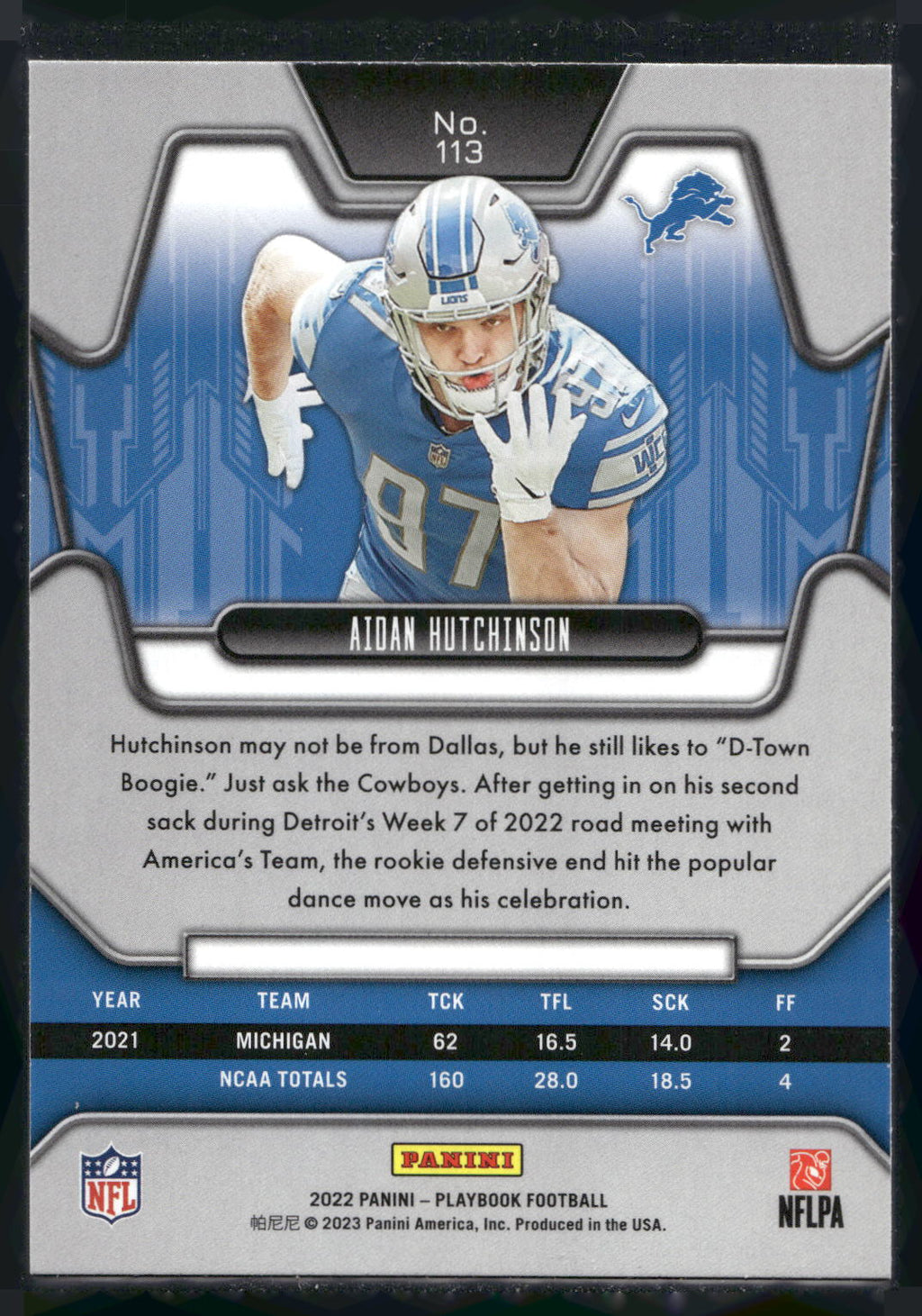 2022 Panini Playbook #113 Aidan Hutchinson