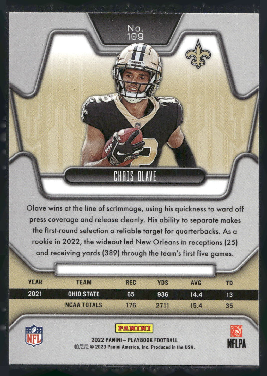 2022 Panini Playbook #109 Chris Olave