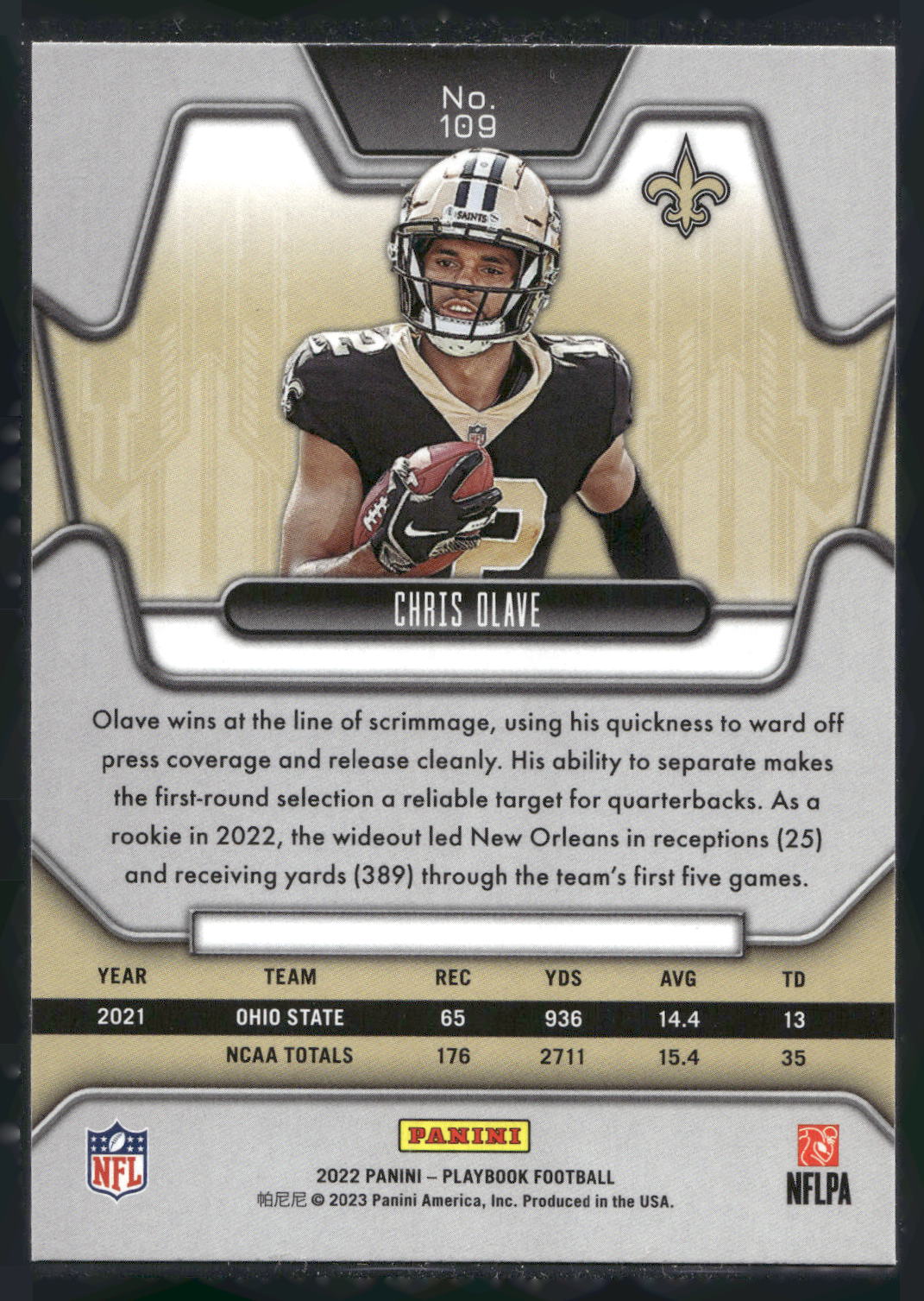 2022 Panini Playbook #109 Chris Olave