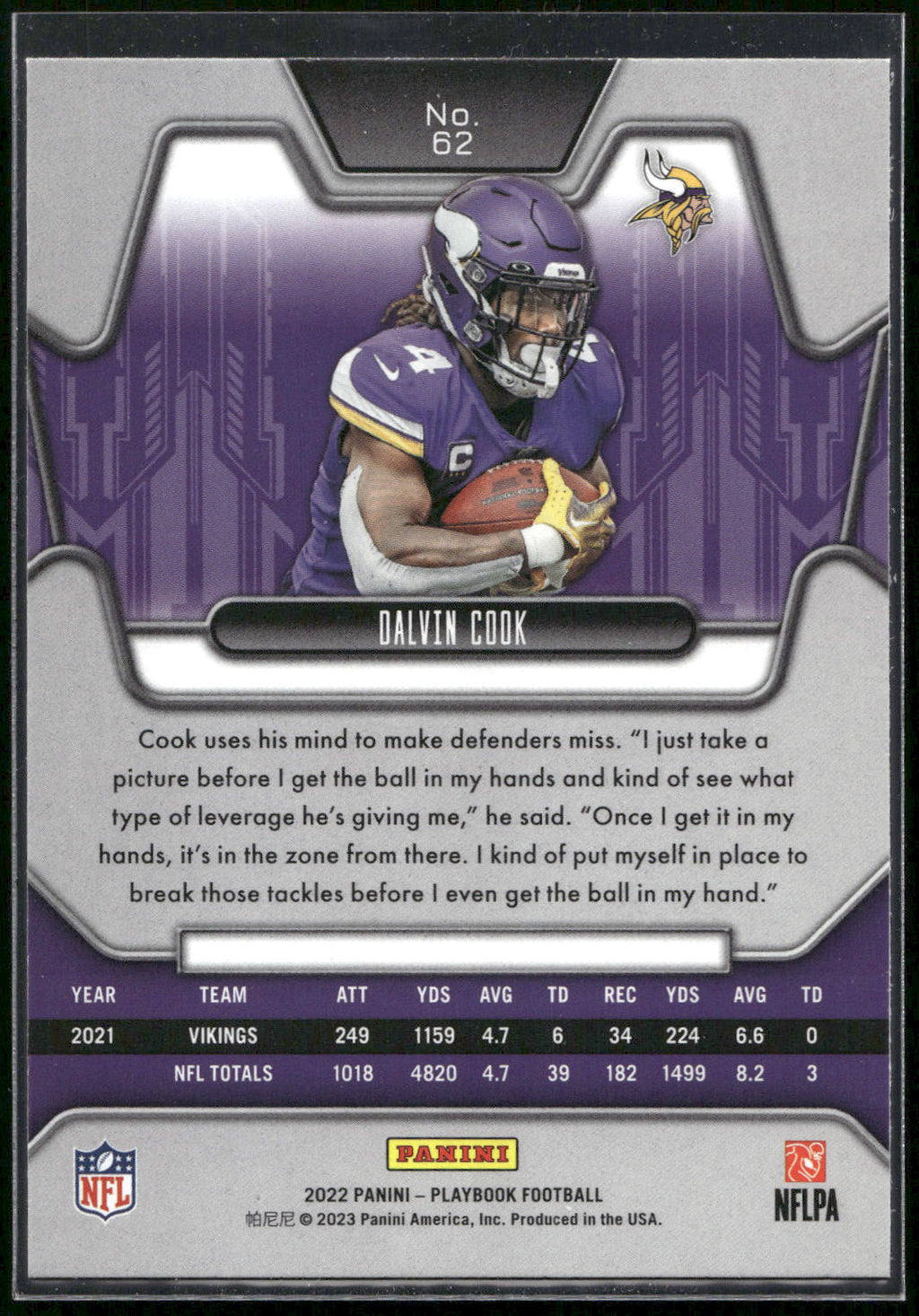 2022 Panini Playbook #62 Dalvin Cook