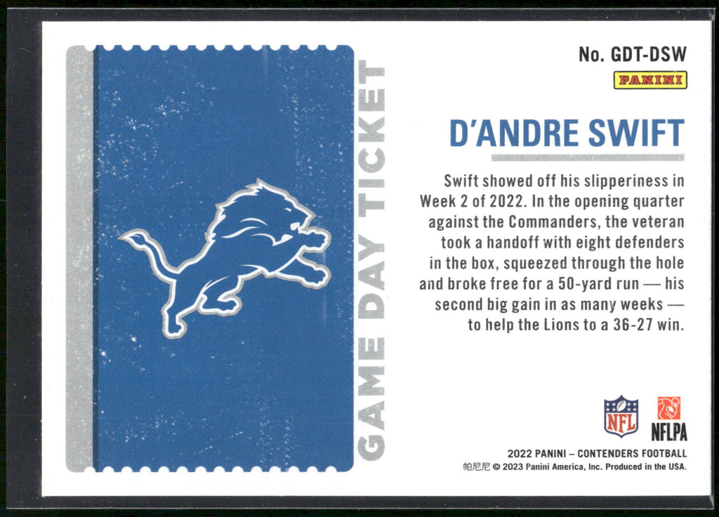 2022 Panini Contenders - Game Day Ticket #GDT-DSW D'Andre Swift