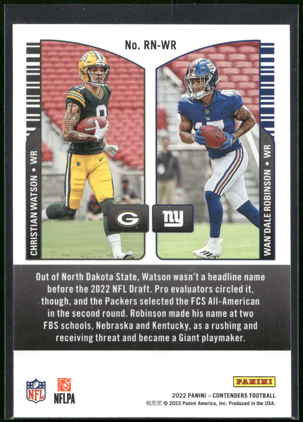 2022 Panini Contenders #RN-WR Christian Watson / Wan'Dale Robinson Round Numbers