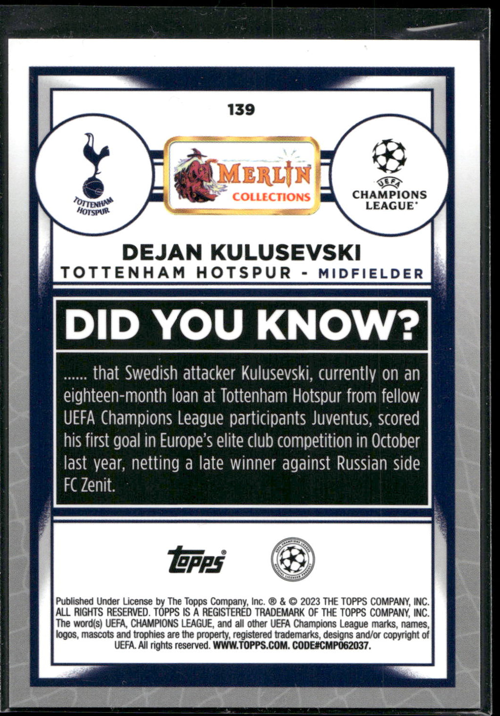 2022-23 Merlin UEFA Club Competitions #139 Dejan Kulusevski