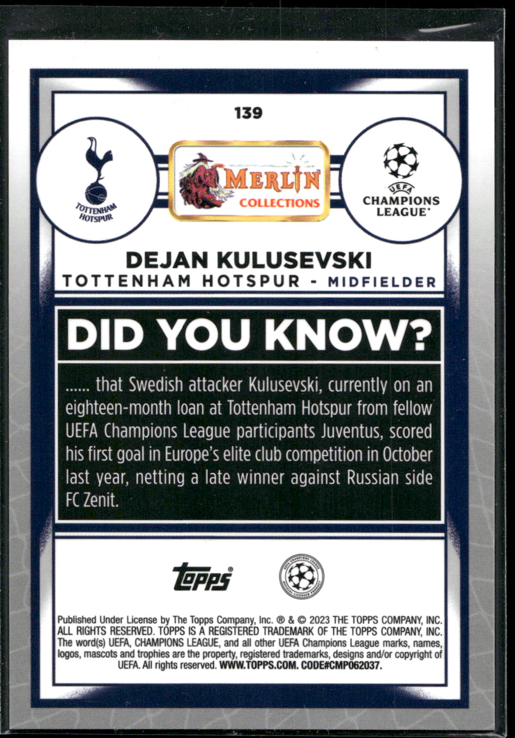 2022-23 Merlin UEFA Club Competitions #139 Dejan Kulusevski