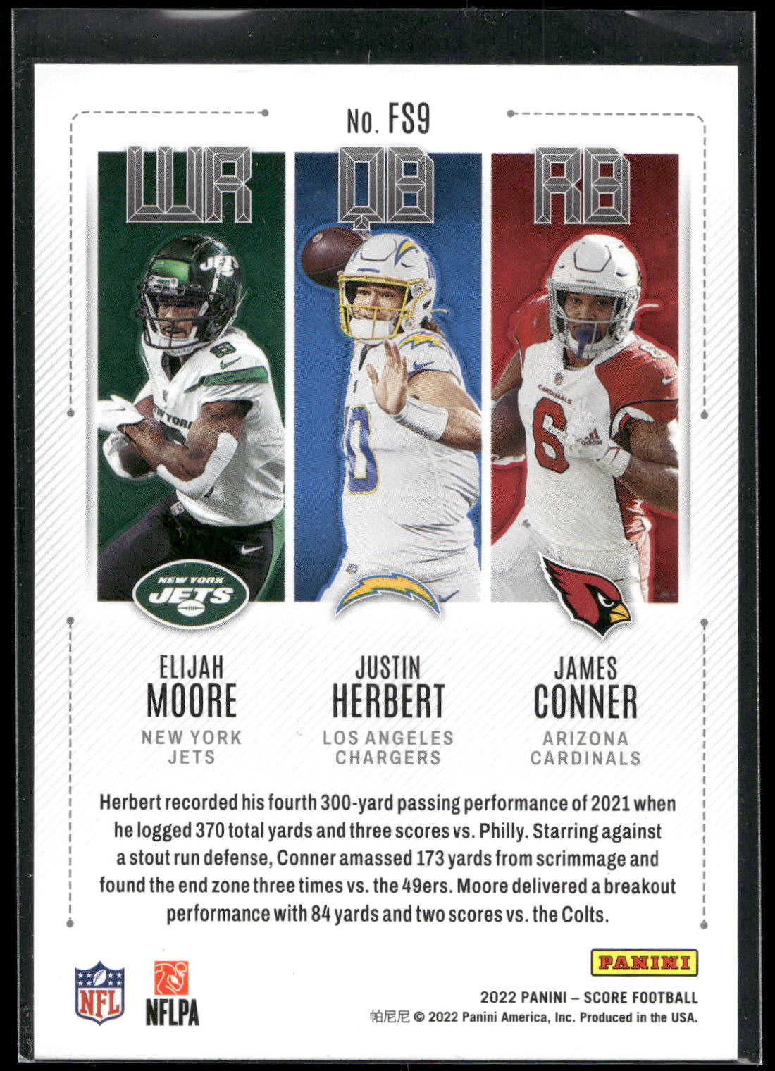 2022 Score #FS9 Elijah Moore / Justin Herbert / James Conner Fantasy Stars