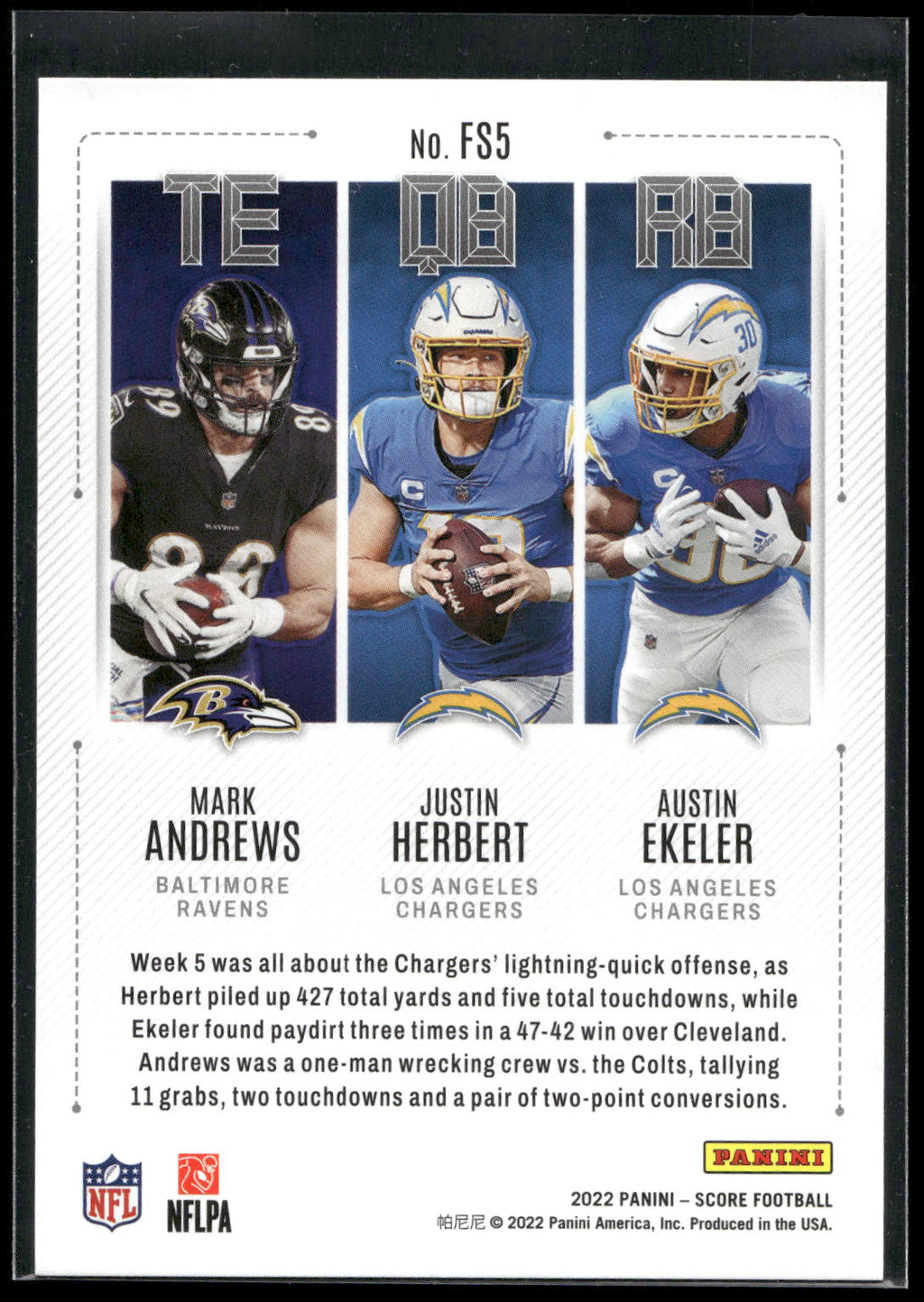 2022 Score #FS5 Mark Andrews / Justin Herbert / Austin Ekeler Fantasy Stars