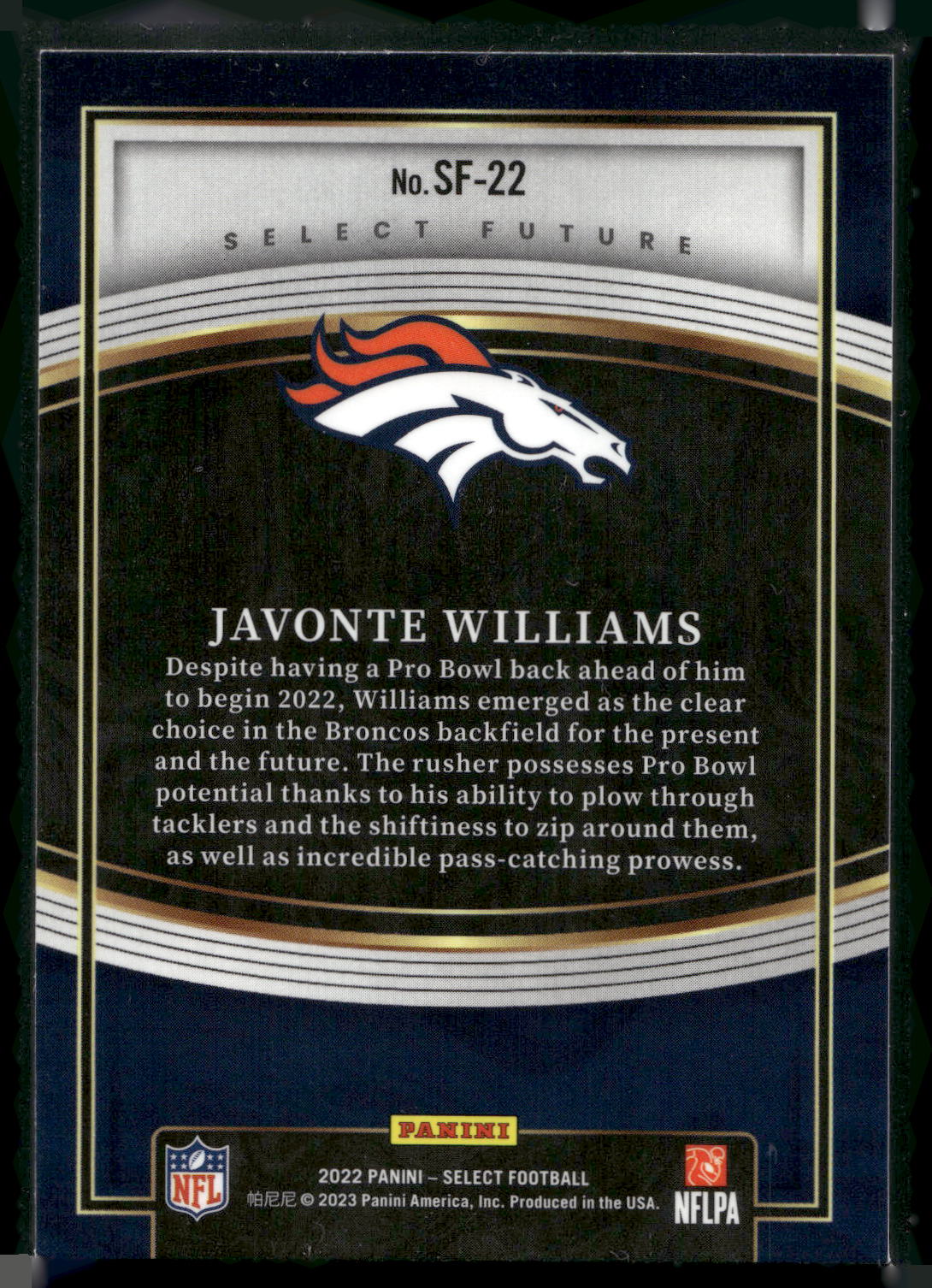 2022 Panini Select #SF-22 Javonte Williams Select Future