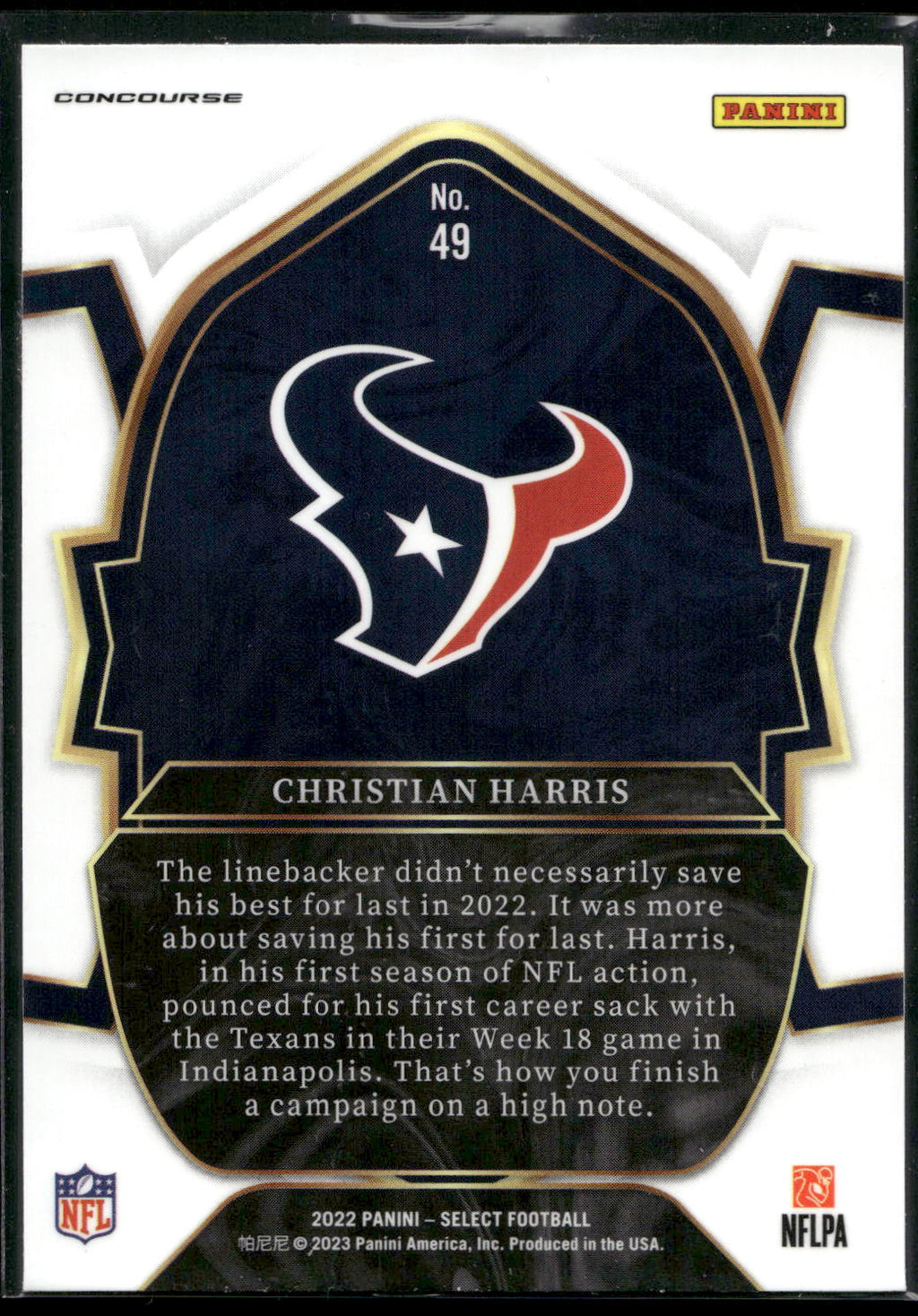2022 Panini Select #49 Christian Harris