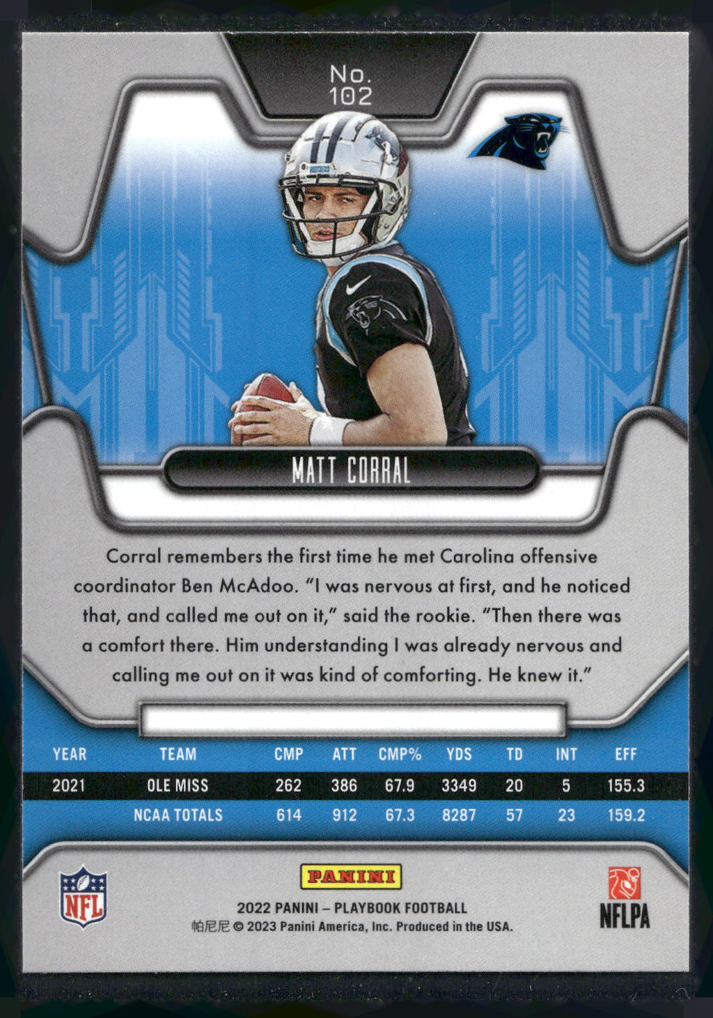 2022 Panini Playbook #102 Matt Corral