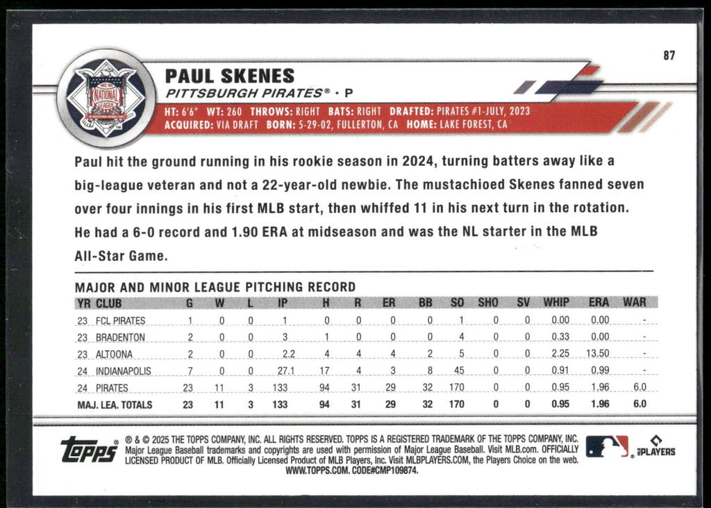 2025 Topps All-Star Game #87 Paul Skenes Rainbow Foil