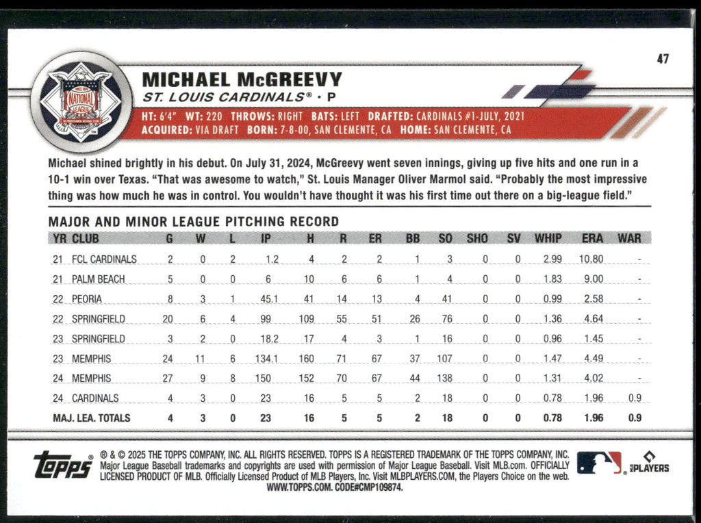 2025 Topps All-Star Game #47 Michael McGreevy Rainbow Foil