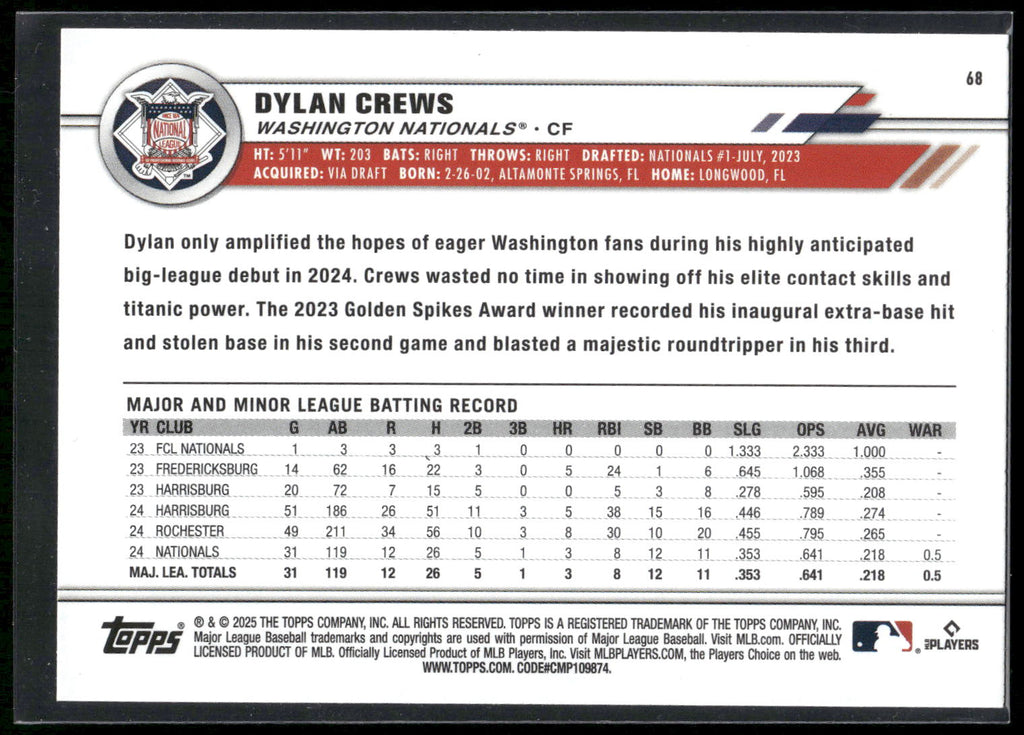 2025 Topps All-Star Game #68 Dylan Crews