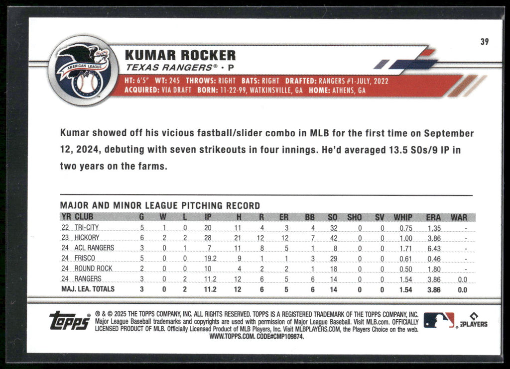 2025 Topps All-Star Game #39 Kumar Rocker