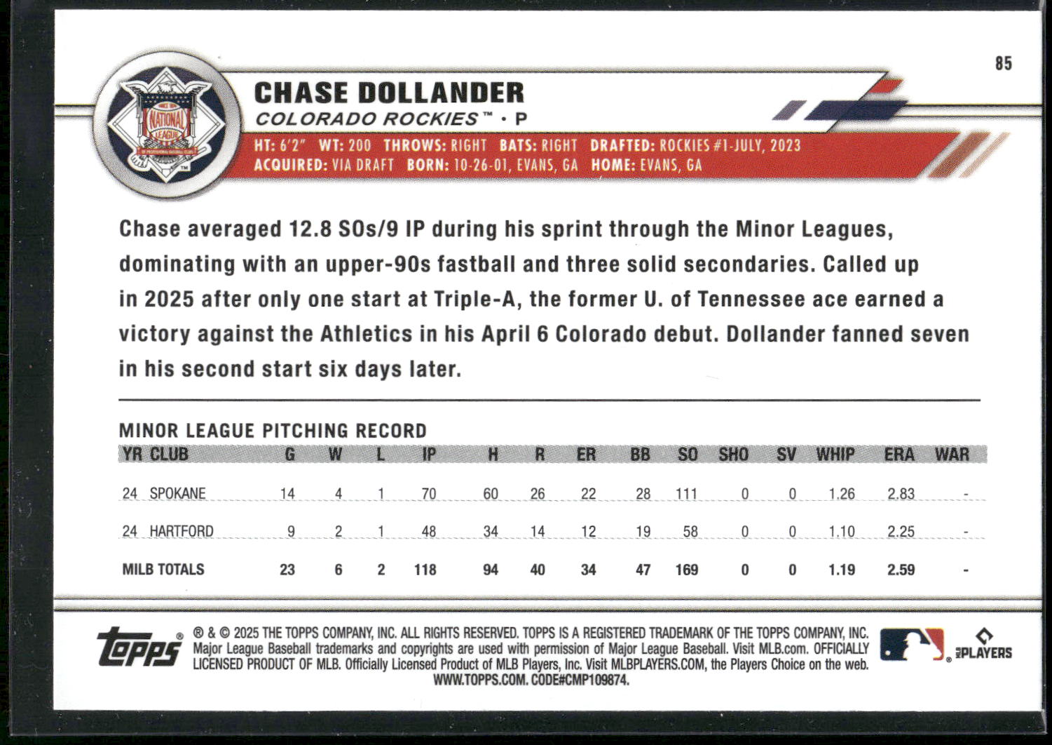 2025 Topps All-Star Game #85 Chase Dollander