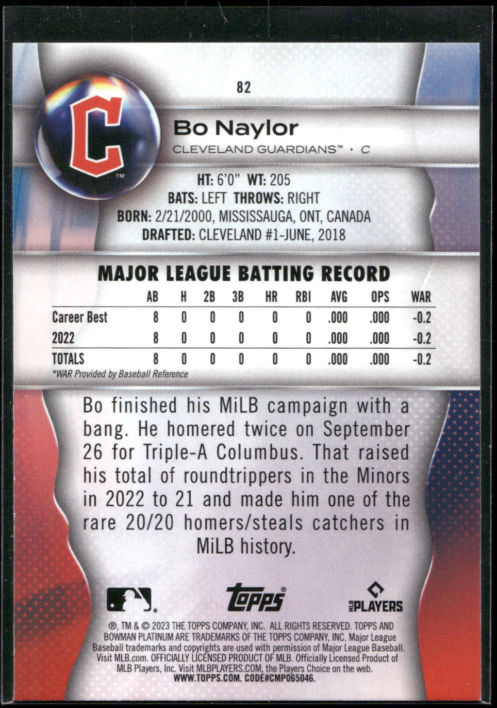 2023 Bowman Platinum #82 Bo Naylor