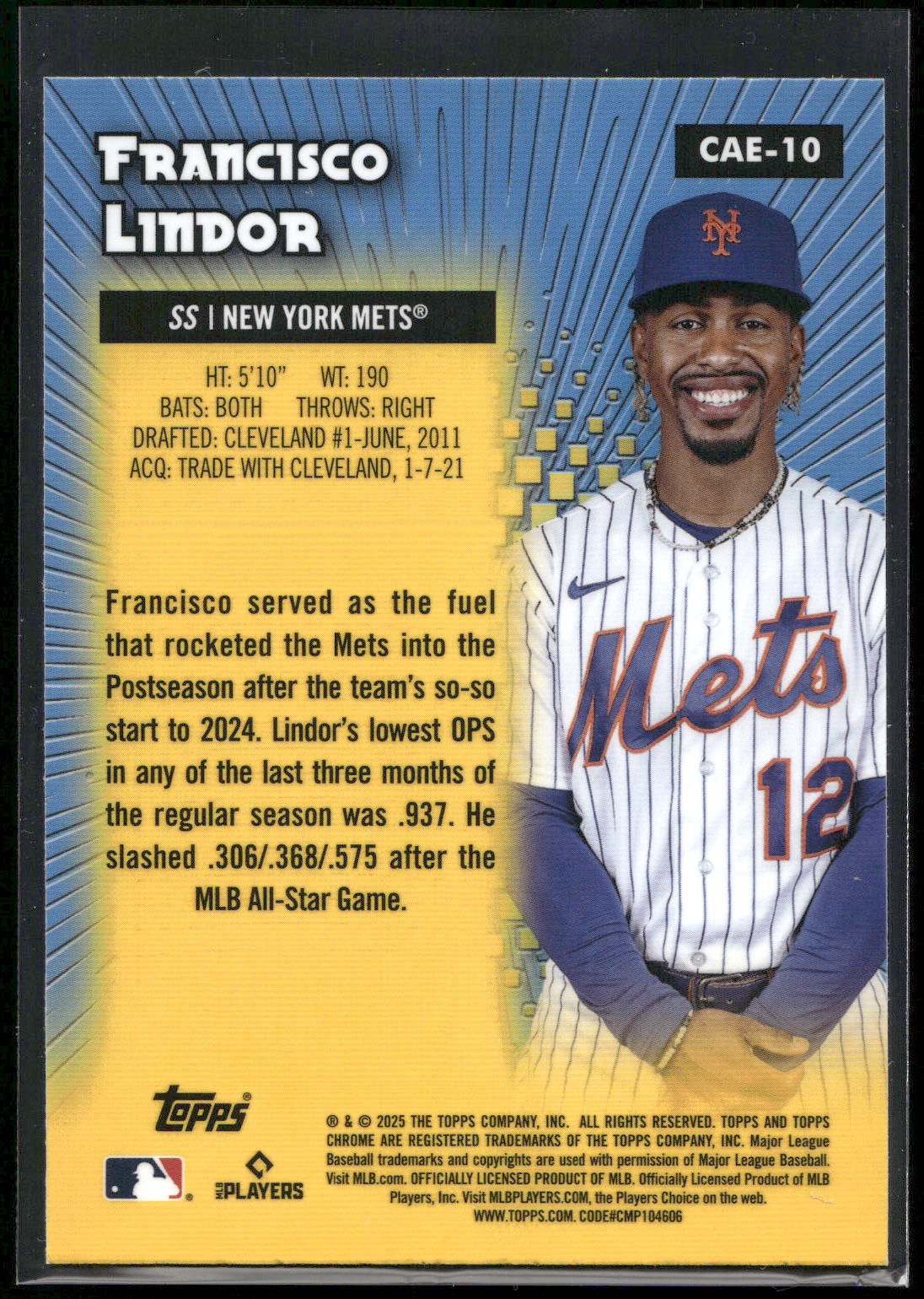 2025 Topps Chrome #CAE-10 Francisco Lindor Chrome All-Etch