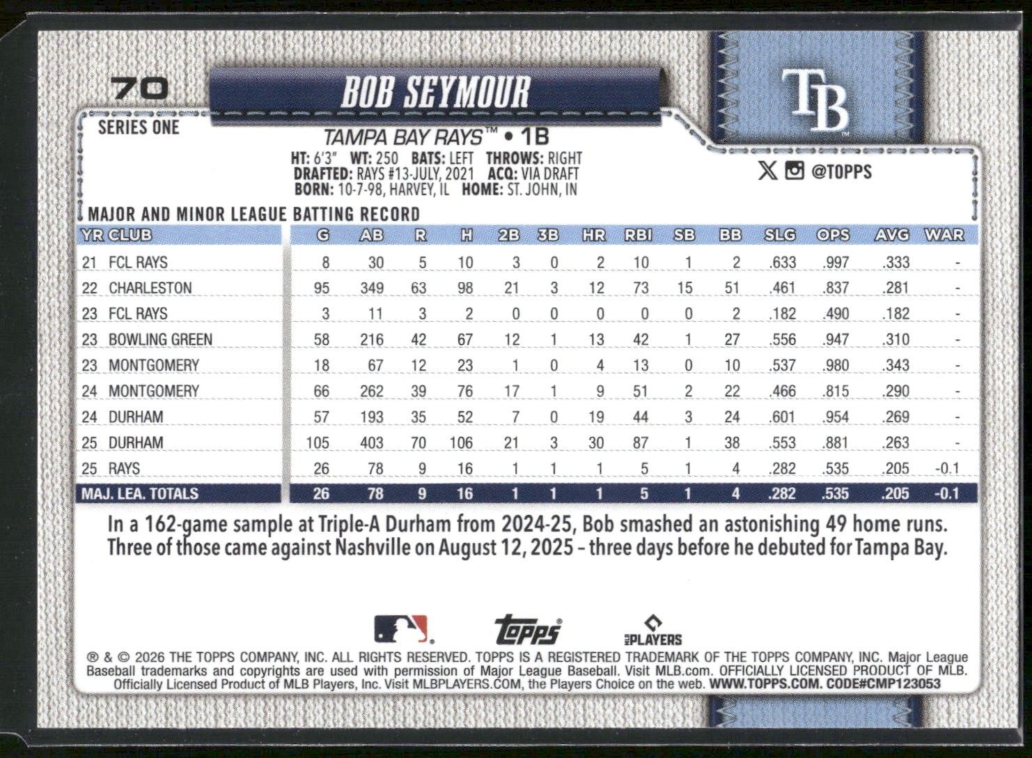 2026 Topps #70 Bob Seymour