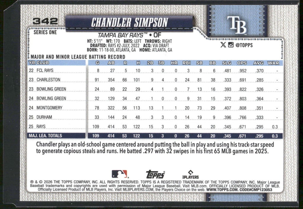 2026 Topps #342 Chandler Simpson