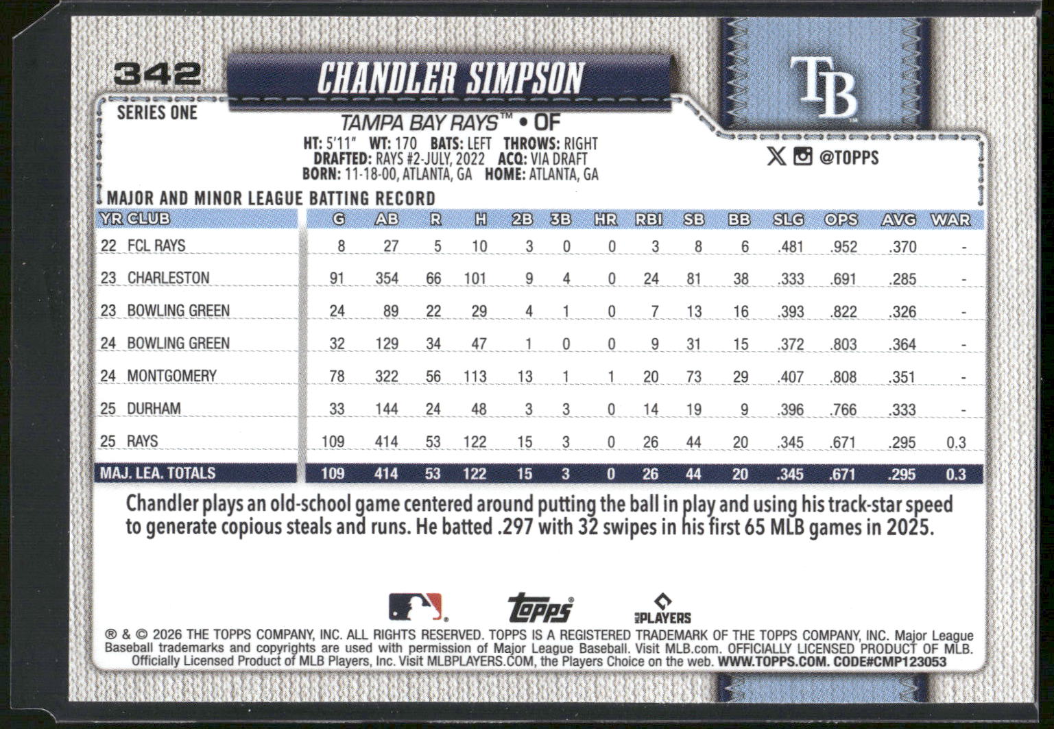 2026 Topps #342 Chandler Simpson