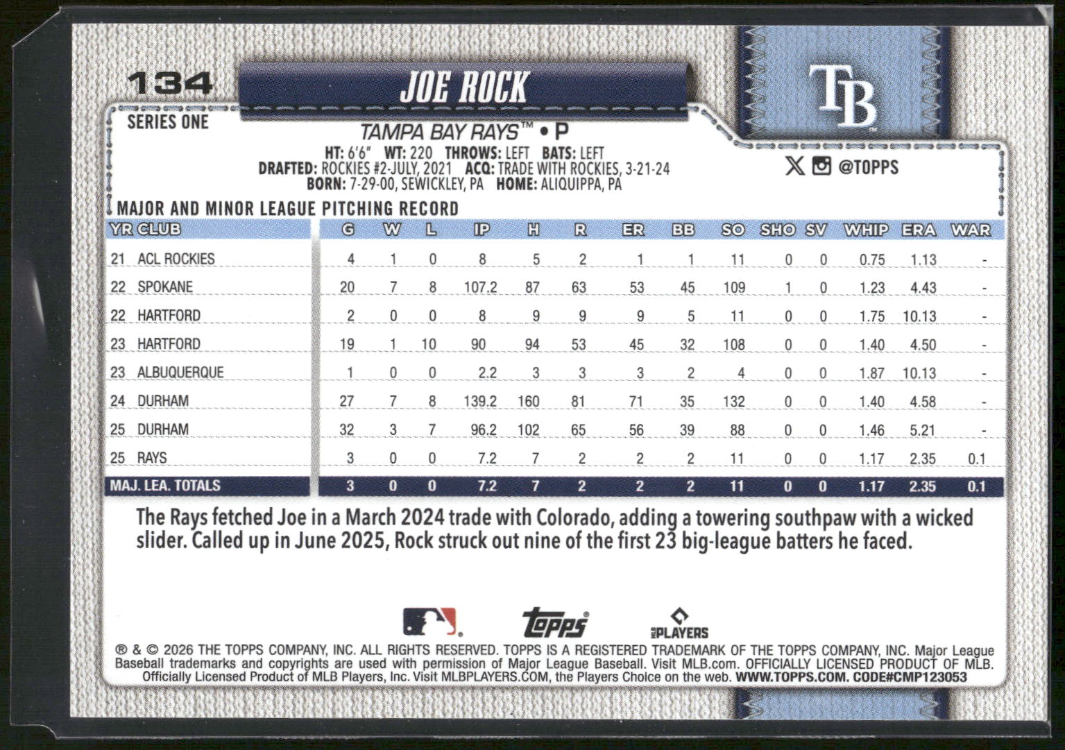 2026 Topps #134 Joe Rock