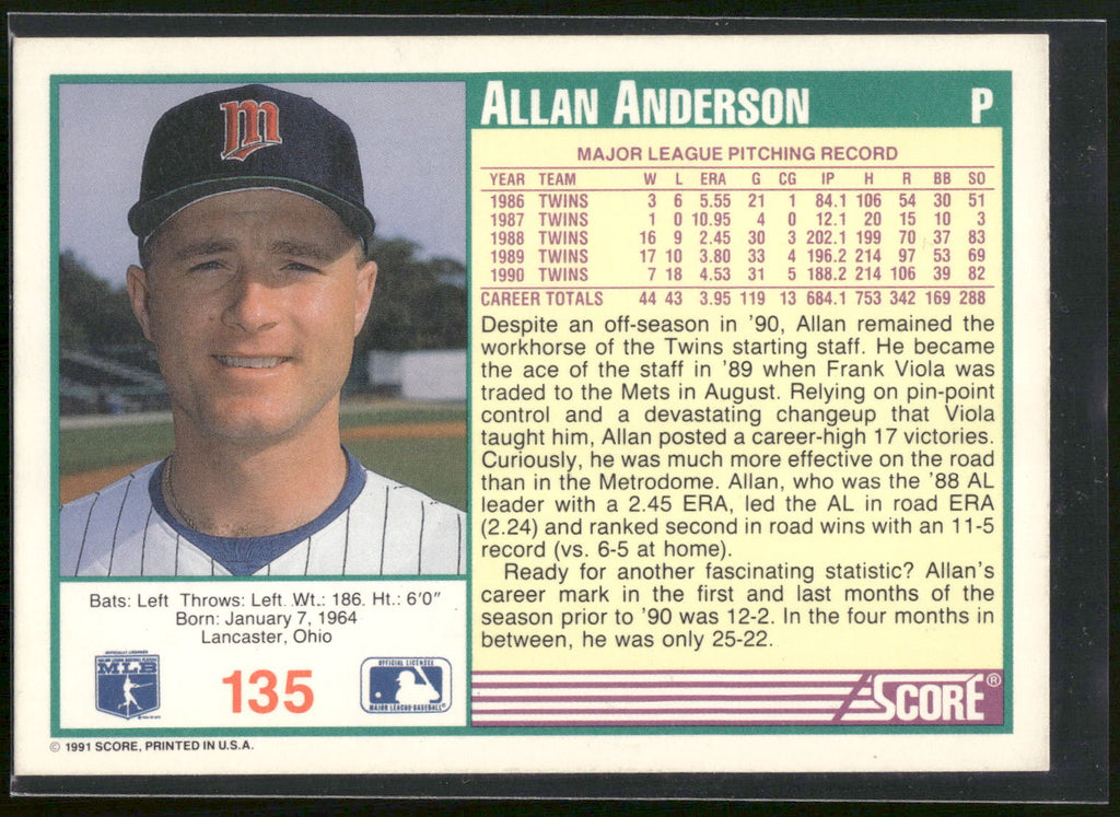 1991 Score #135 Allan Anderson