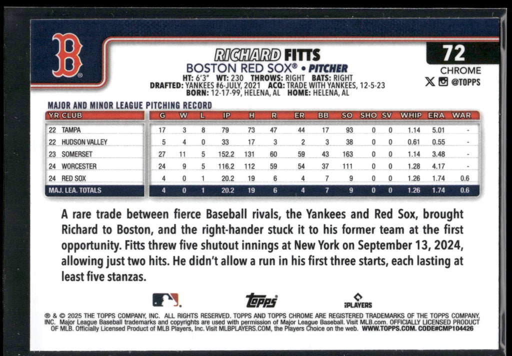 2025 Topps Chrome #72 Richard Fitts