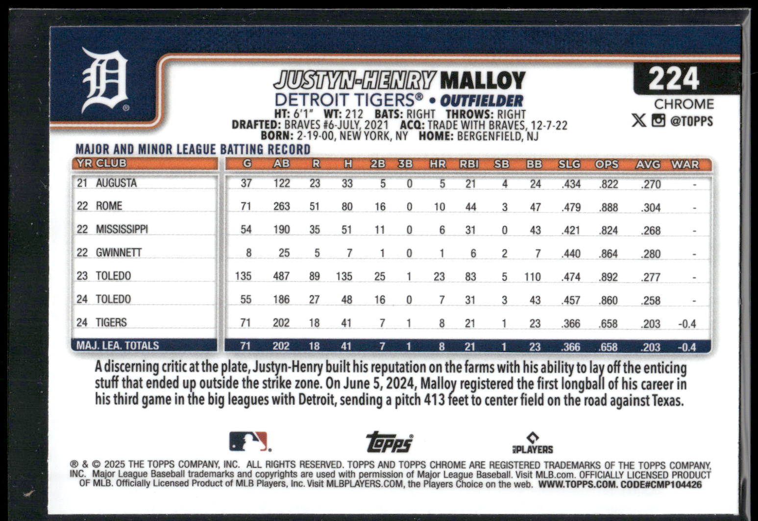 2025 Topps Chrome #224 Justyn-Henry Malloy
