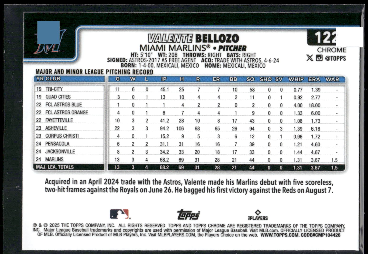 2025 Topps Chrome #122 Valente Bellozo