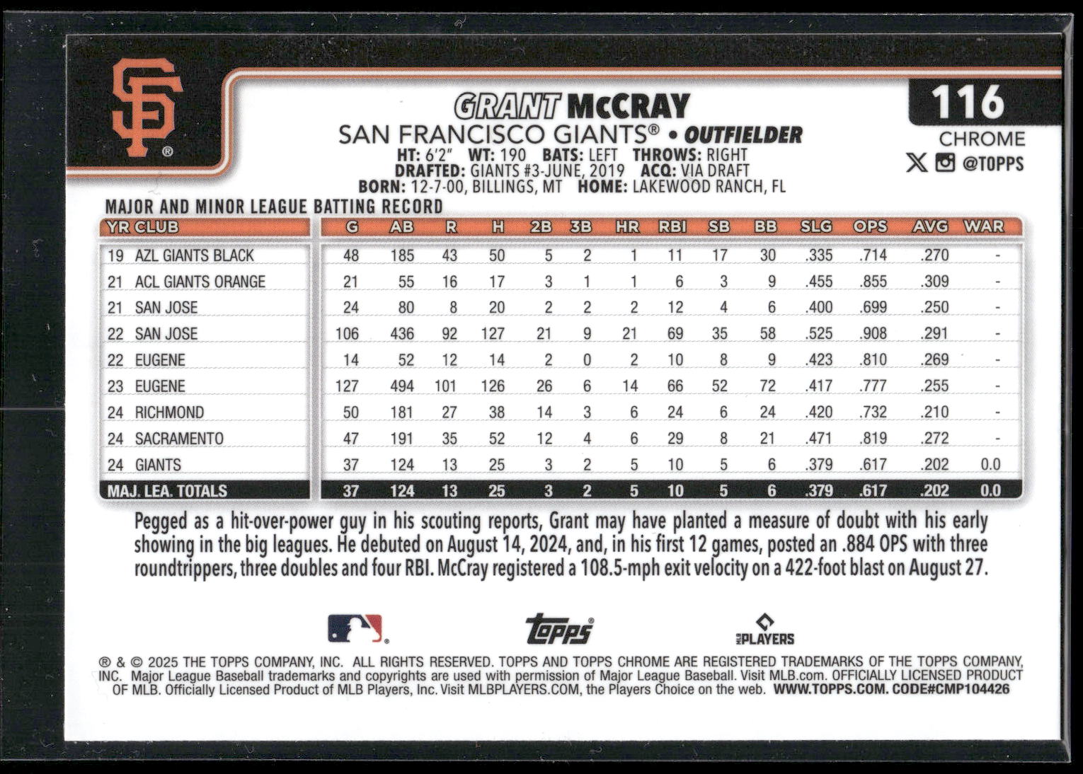 2025 Topps Chrome #116 Grant McCray
