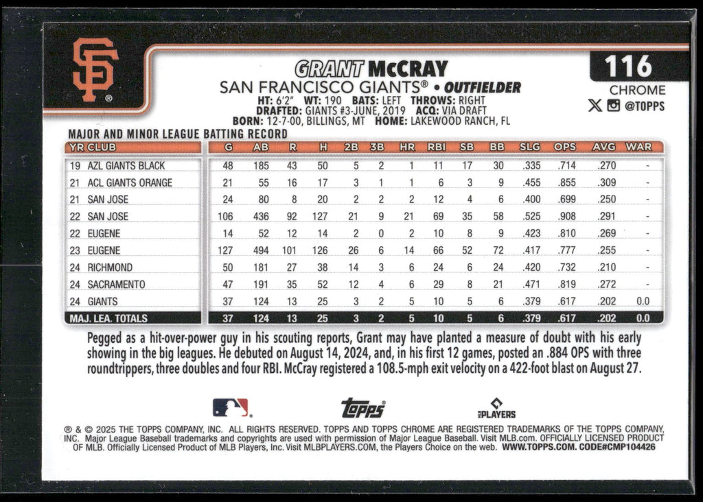 2025 Topps Chrome #116 Grant McCray