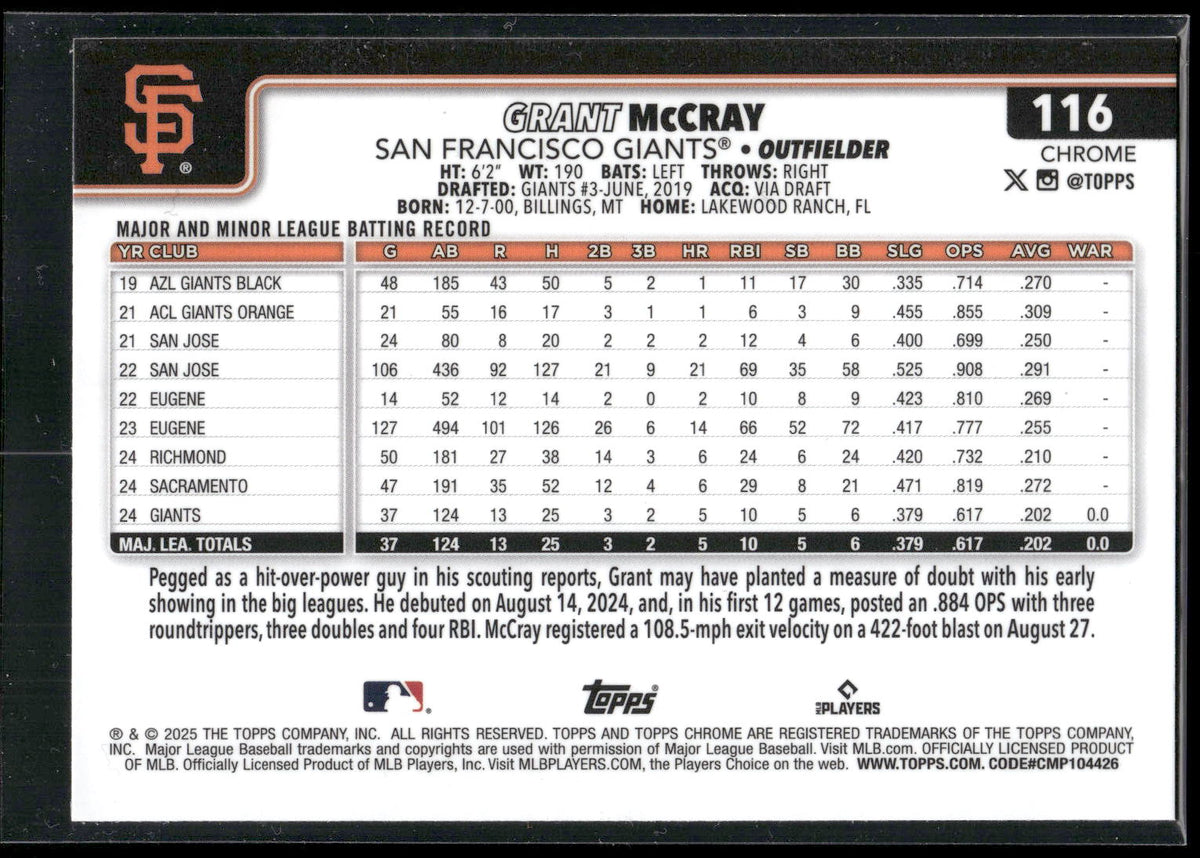 2025 Topps Chrome #116 Grant McCray